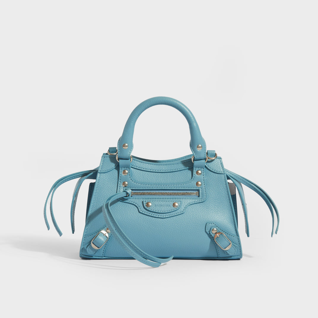 MINI CITY BALENCIAGA BAG IN SKY BLUE PERFORATED LEATHER WITH BANDOULIERE  HANDLE Light blue ref373455  Joli Closet